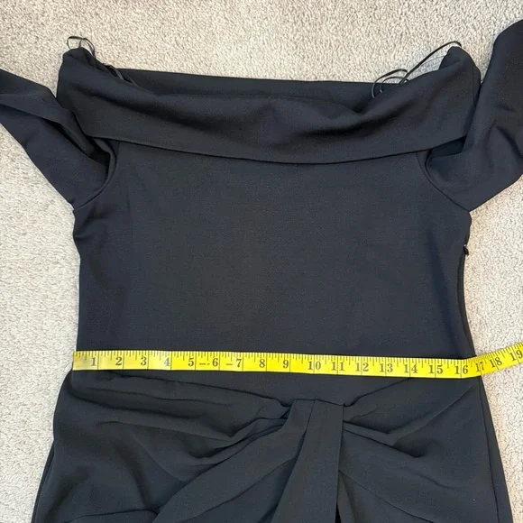 Lauren Ralph Lauren Off The Shoulder Long Sleeve Rib And‎ Crepe Gown Black 14 - Picture 9 of 9